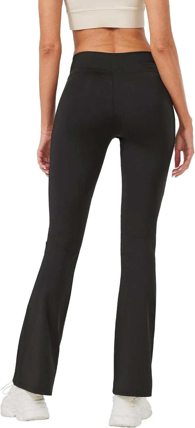 Leggings with Pockets for Girls Solid Black Stretch High Waist Tummy Control Workout Dance Bootcut Yoga Pants
