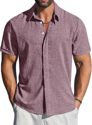 LETSEE Men's Linen Shirts Short Sleeve Button Down Casual Dress Shirts for Men Beach Vacation Shirt Fashion Summer Clothes
