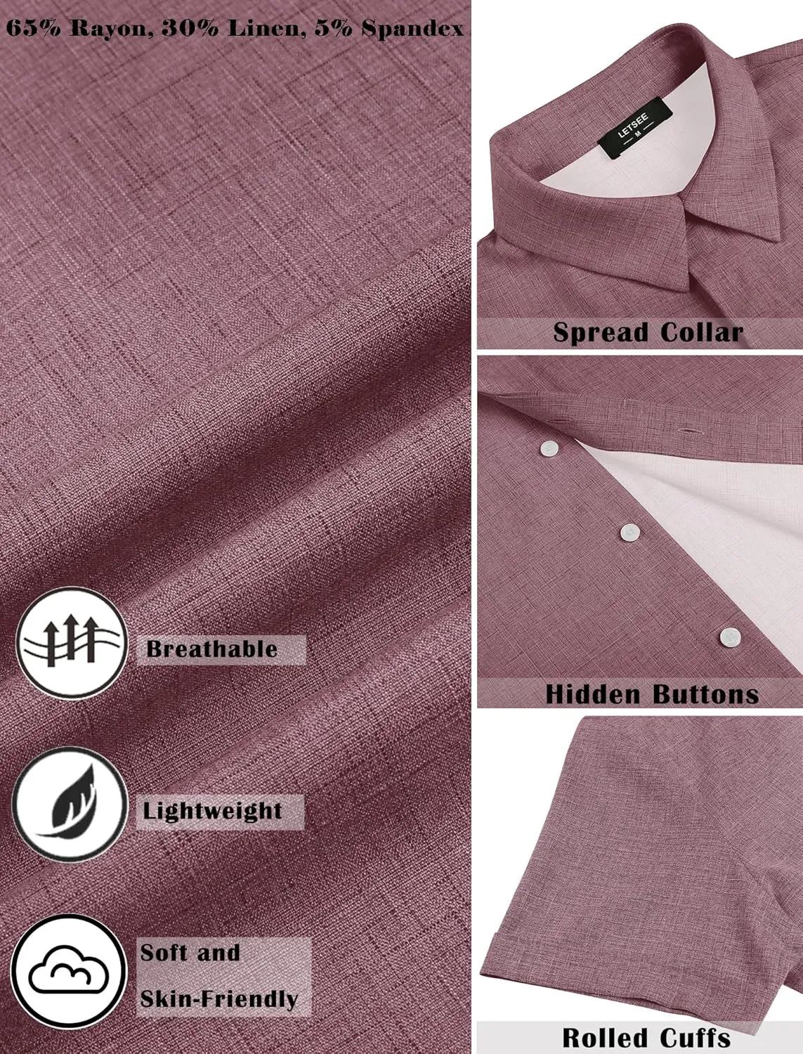 LETSEE Men's Linen Shirts Short Sleeve Button Down Casual Dress Shirts for Men Beach Vacation Shirt Fashion Summer Clothes