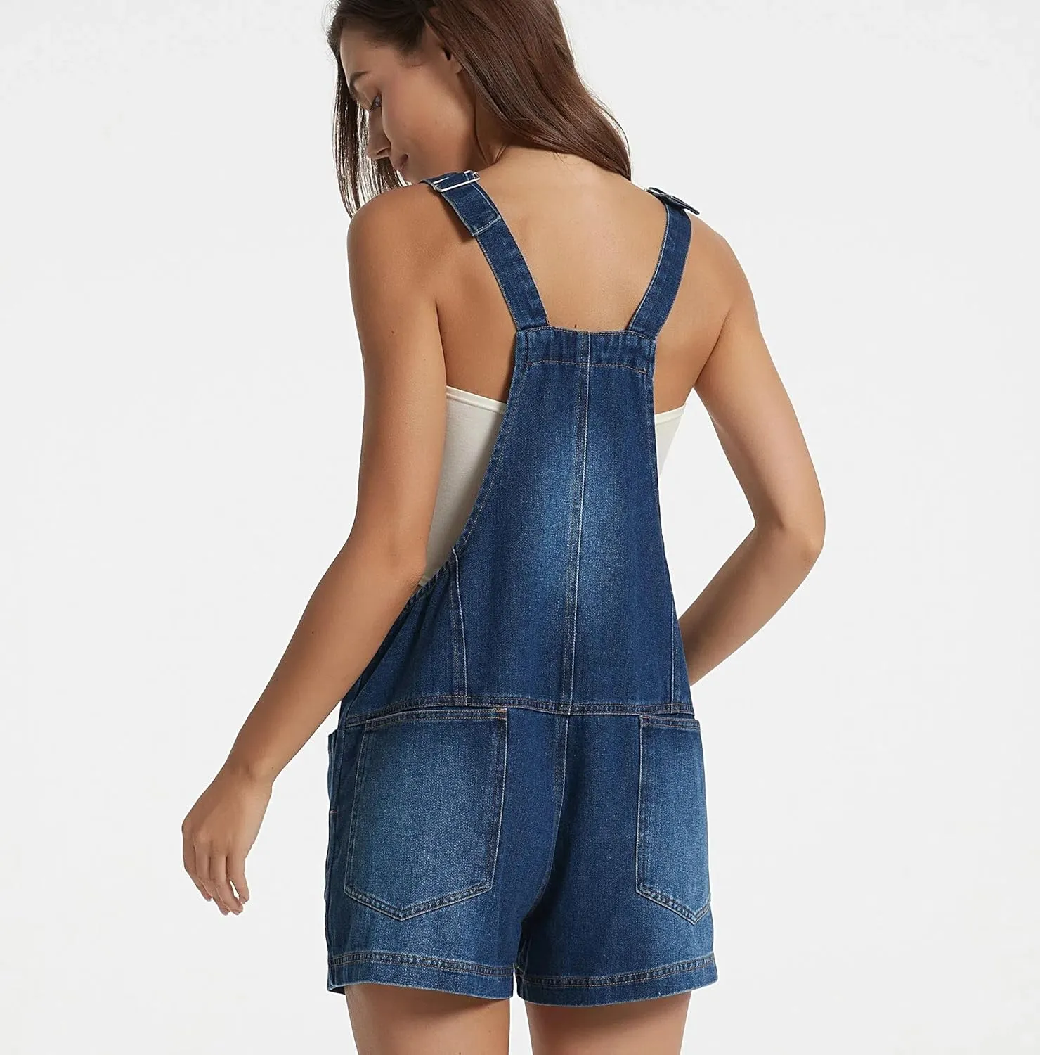 LifeShe Women's Denim Overall Shortalls Adjustable Straps Jeans Shorts Romper Jumpsuits with Patch Pockets