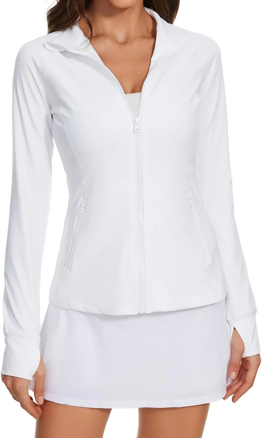 Lightbare Womens Zip Up Athletic Jackets Lightweight Slim Fit with Pockets Thumb Holes for Workout Gym Running Yoga