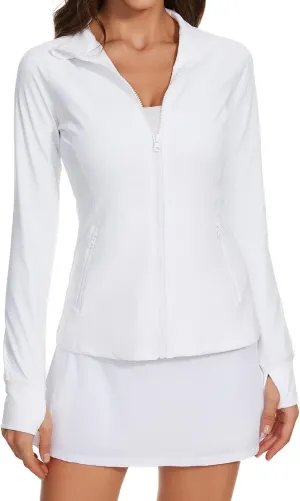 Lightbare Womens Zip Up Athletic Jackets Lightweight Slim Fit with Pockets Thumb Holes for Workout Gym Running Yoga