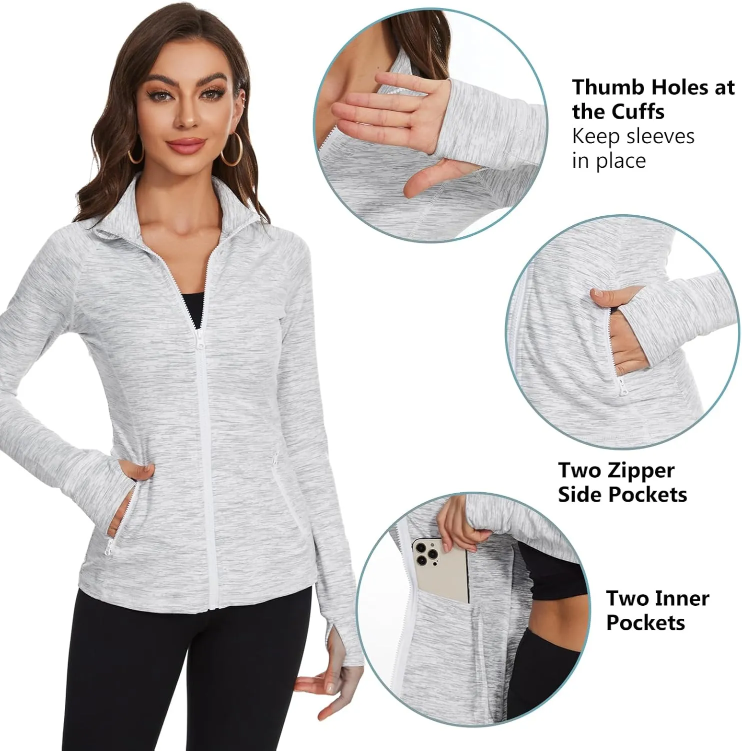 Lightbare Womens Zip Up Athletic Jackets Lightweight Slim Fit with Pockets Thumb Holes for Workout Gym Running Yoga
