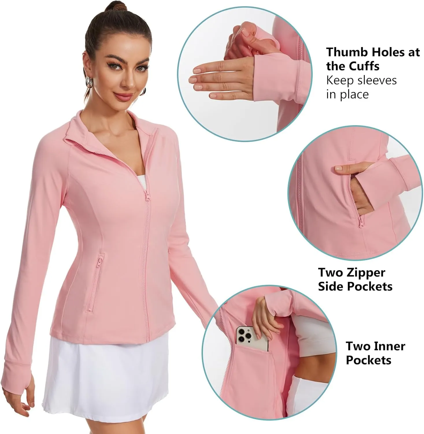 Lightbare Womens Zip Up Athletic Jackets Lightweight Slim Fit with Pockets Thumb Holes for Workout Gym Running Yoga