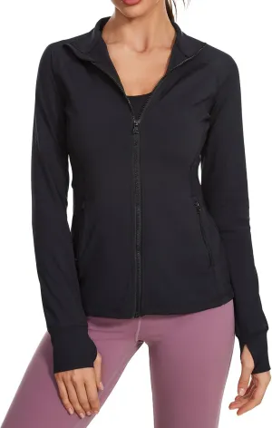 Lightbare Womens Zip Up Athletic Jackets Lightweight Slim Fit with Pockets Thumb Holes for Workout Gym Running Yoga