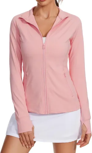 Lightbare Womens Zip Up Athletic Jackets Lightweight Slim Fit with Pockets Thumb Holes for Workout Gym Running Yoga