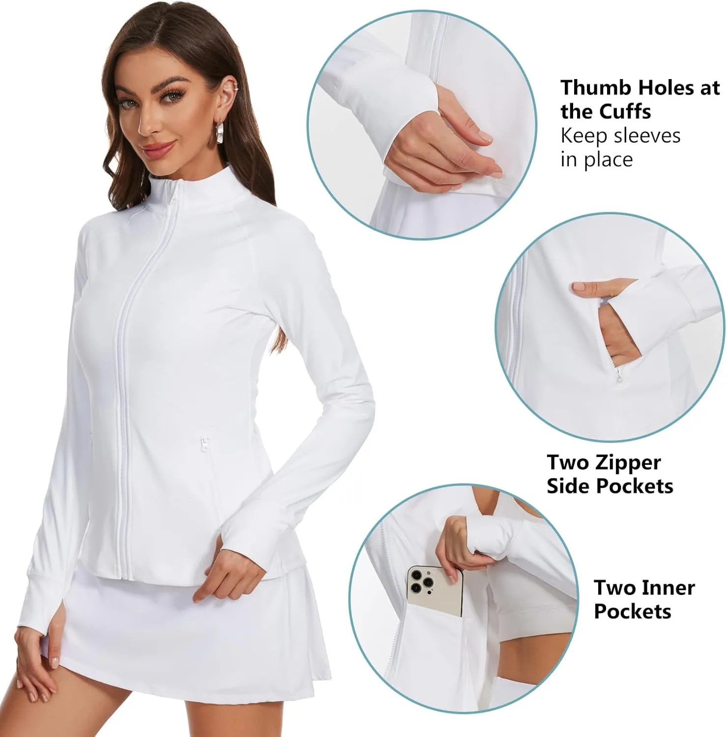 Lightbare Womens Zip Up Athletic Jackets Lightweight Slim Fit with Pockets Thumb Holes for Workout Gym Running Yoga