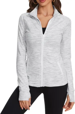 Lightbare Womens Zip Up Athletic Jackets Lightweight Slim Fit with Pockets Thumb Holes for Workout Gym Running Yoga