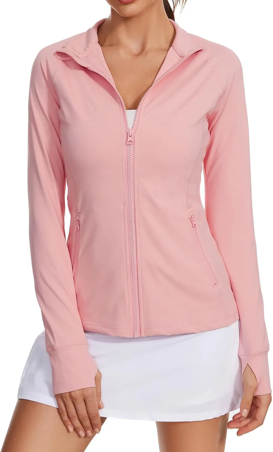Lightbare Womens Zip Up Athletic Jackets Lightweight Slim Fit with Pockets Thumb Holes for Workout Gym Running Yoga