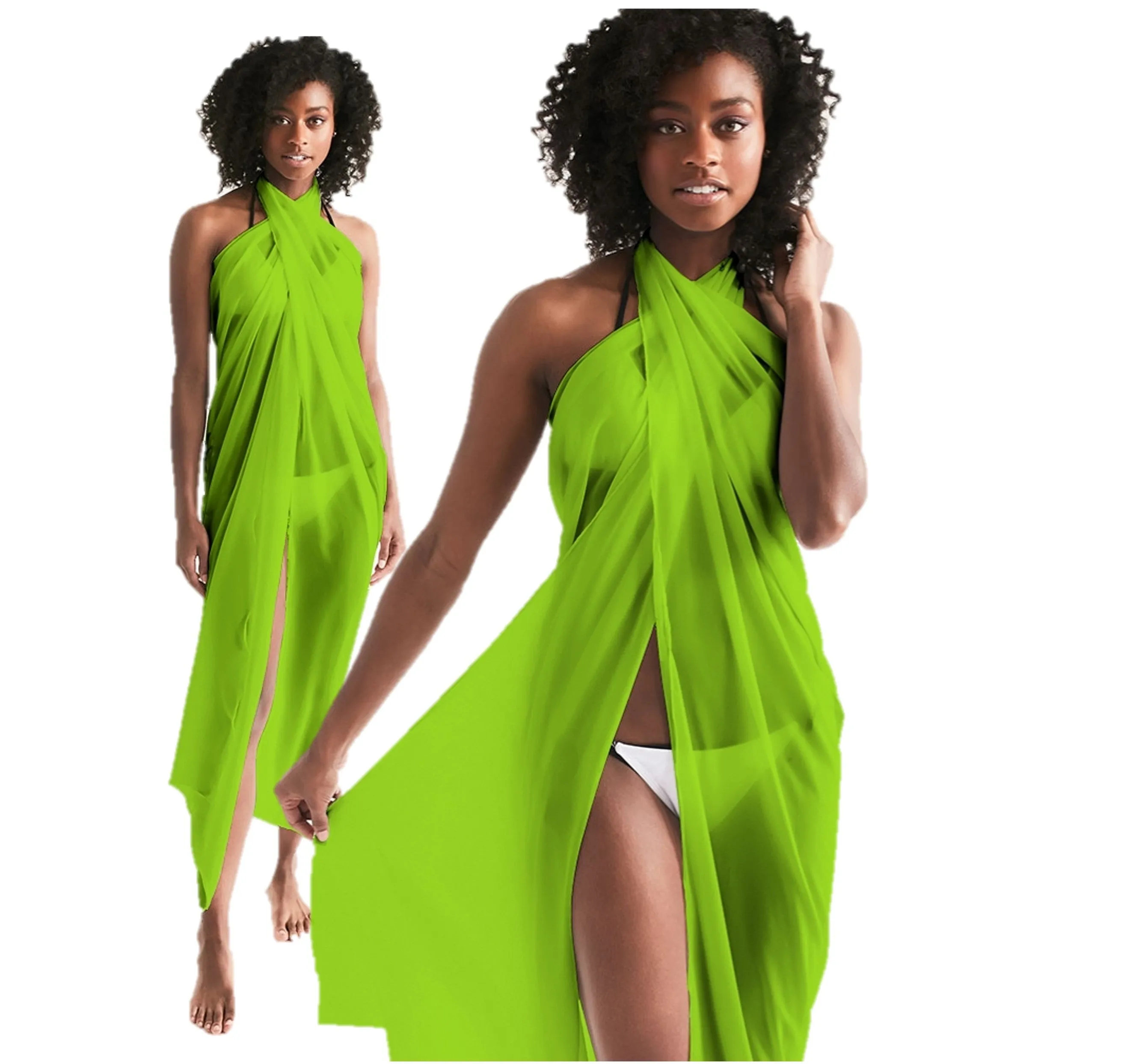 Lime Green Bikini. Brat Green Triangle String Bikini. Lime Green Swimsuit Cover Up.  Beachwear Wrap WickedYo.