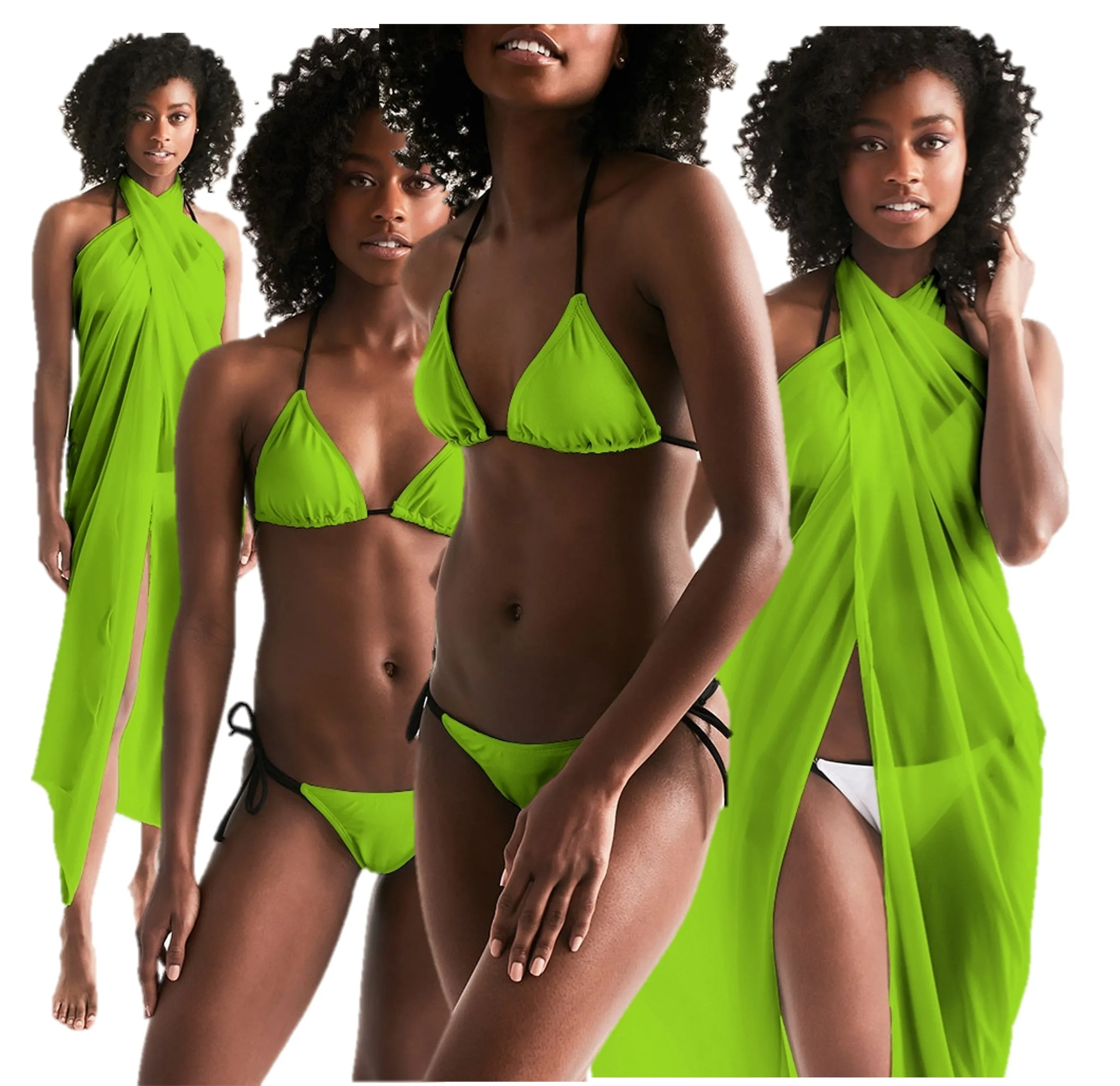 Lime Green Bikini. Brat Green Triangle String Bikini. Lime Green Swimsuit Cover Up.  Beachwear Wrap WickedYo.