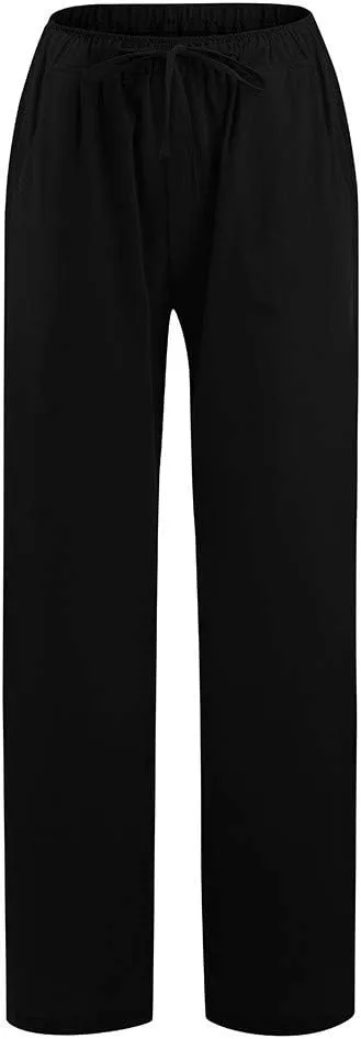 Linen Pants Women 2025 Summer Drawstring High Waist Wide Leg Trousers with Pockets Flowy Straight Vacation Outfits