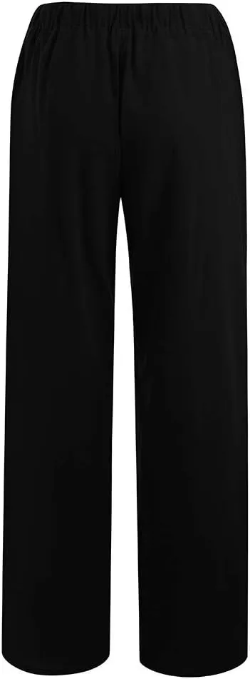 Linen Pants Women 2025 Summer Drawstring High Waist Wide Leg Trousers with Pockets Flowy Straight Vacation Outfits