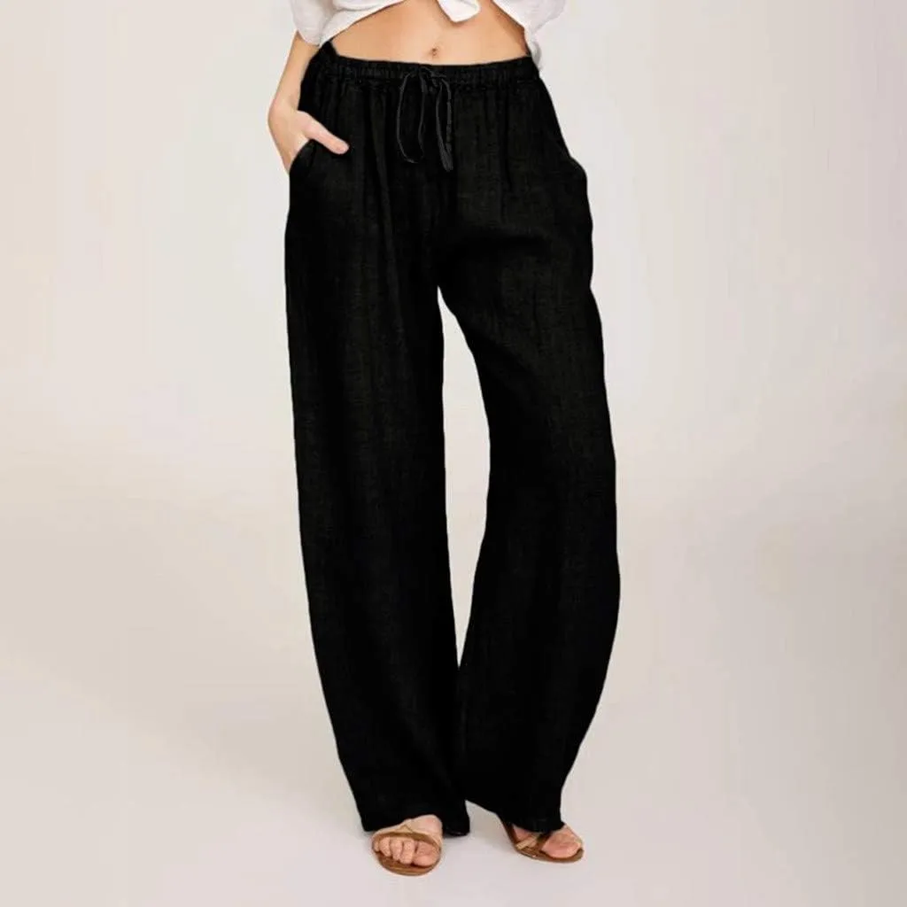 Linen Pants Women 2025 Summer Drawstring High Waist Wide Leg Trousers with Pockets Flowy Straight Vacation Outfits
