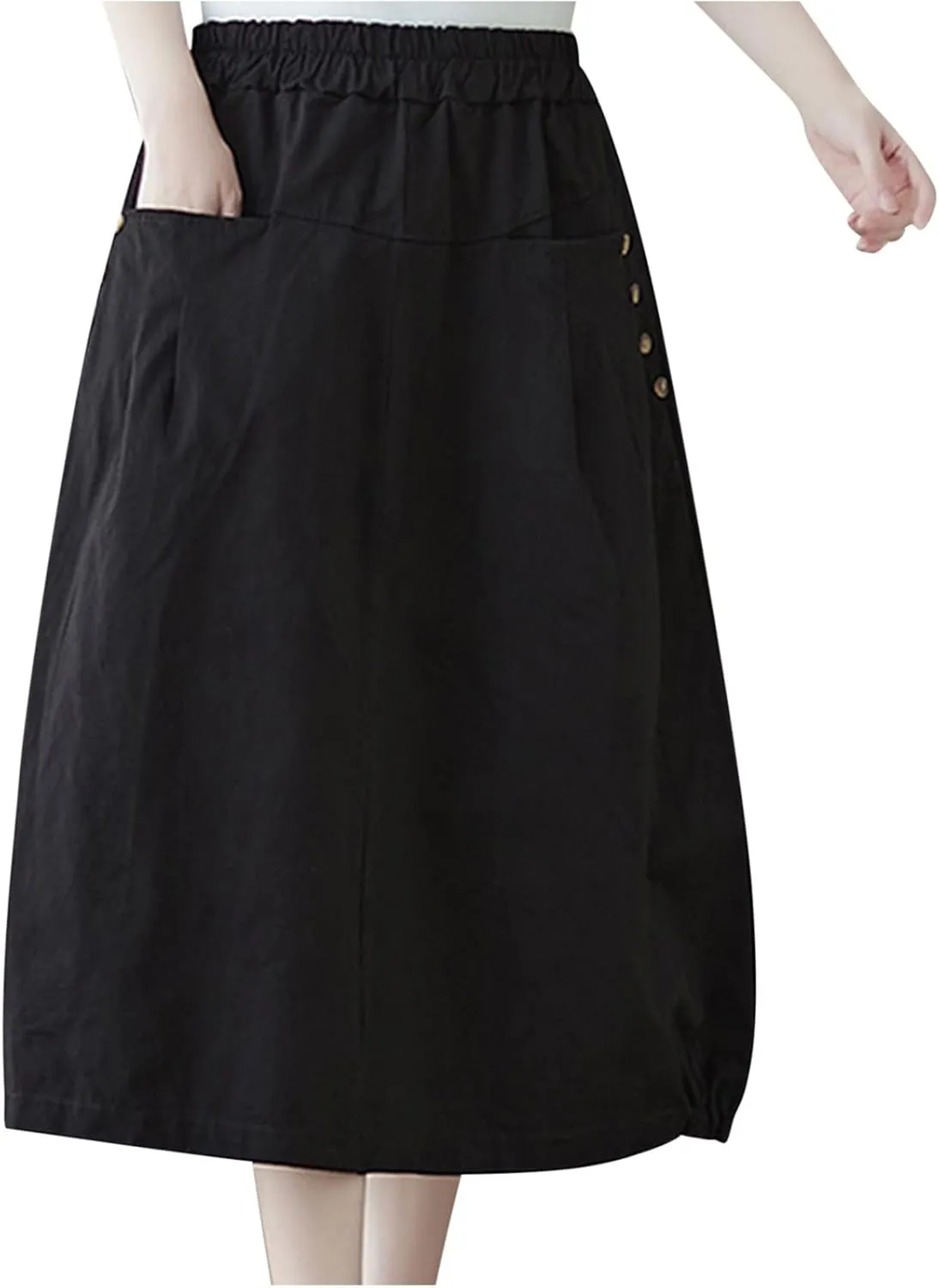 Linen Skirt for Women Casual Loose Fit Baggy Skirts High Rise Cozy Lounge Skirt Summer Pure Flowy Plus Size Skirt