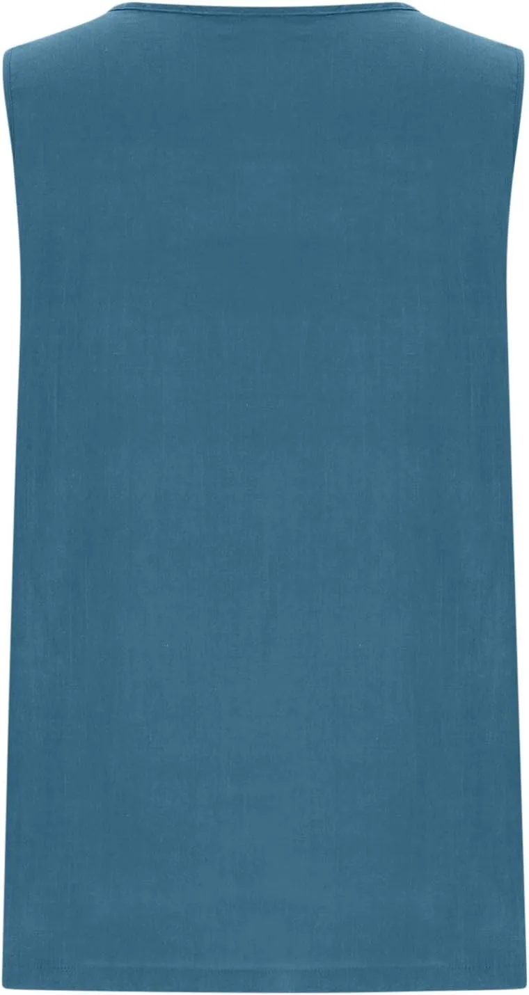 Linen Tank Tops for Women Cotton Gauze Crewneck Pleated Front Sleeveless Plus Size Summer Shirts with Side Slit