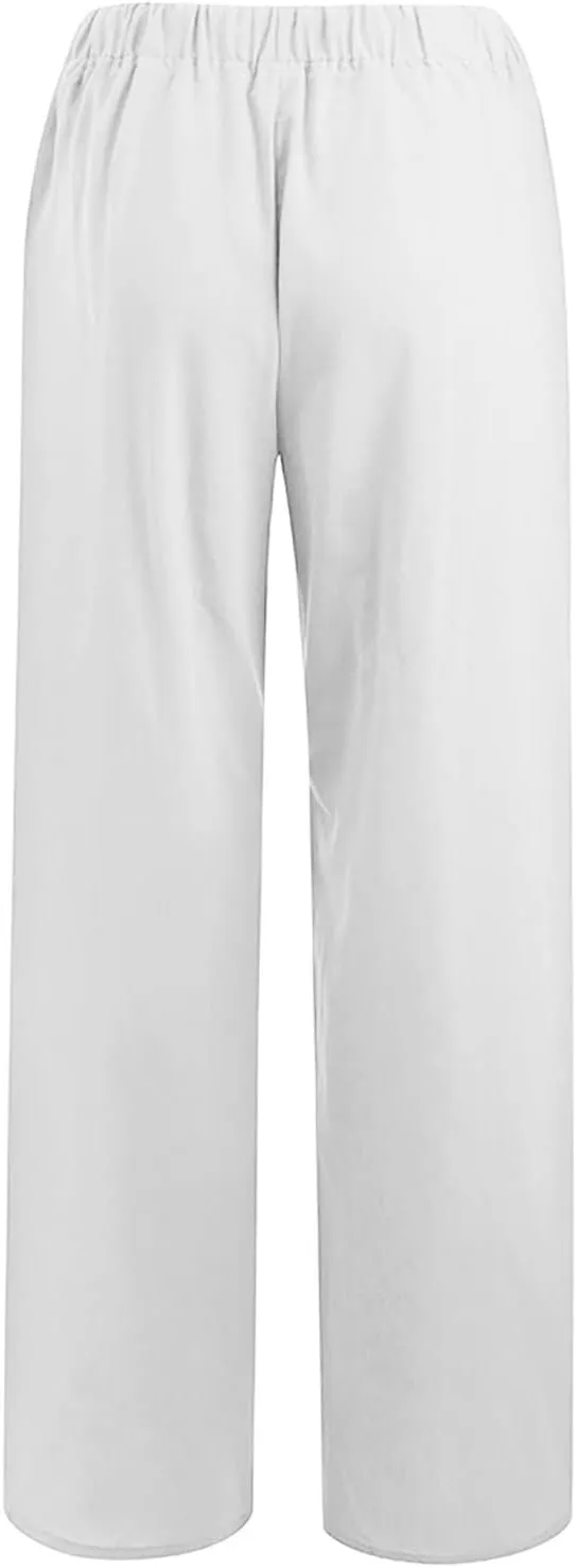 Linen Wide Leg Pants for Women Gauze Palazzo High Waist Drawstring Casual Trousers Travel Beach Outfits with Pockets