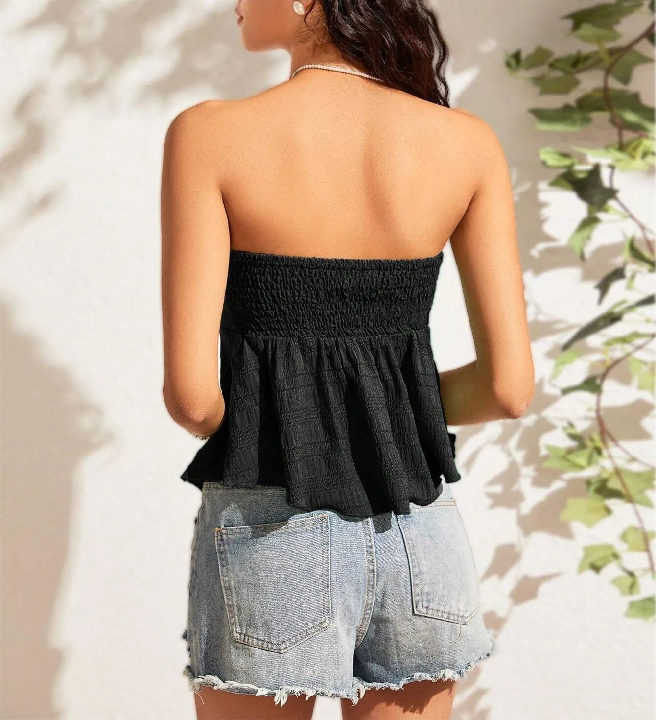 LOFAAC Women Sexy Y2K Strapless Ruffle Hem Tube Top Slim Fit Summer Backless Tie Front Going Out Bandeau Crop Tank Top
