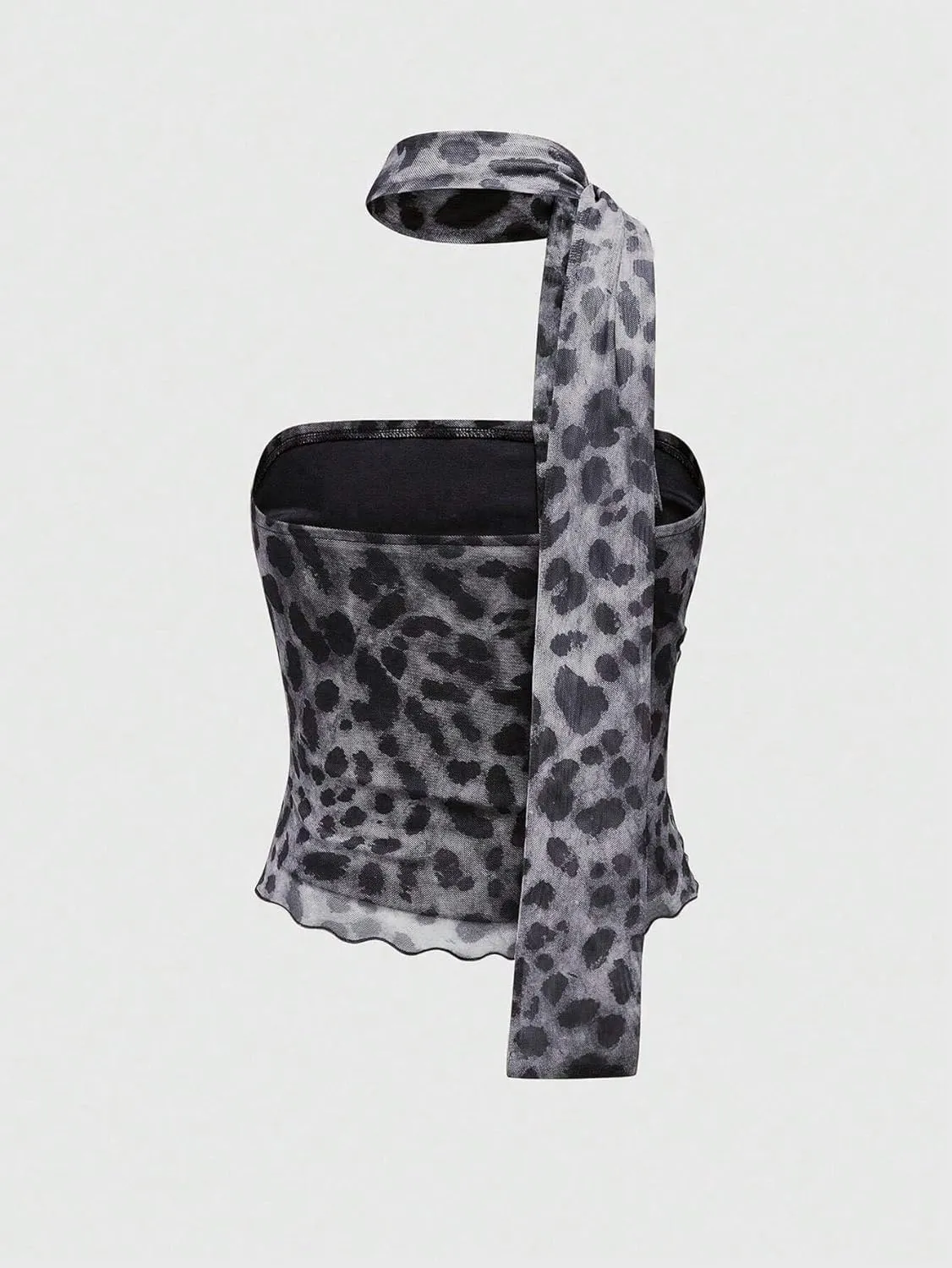 LOFAAC Women Y2K Strapless Leopard Print Tube Top Sexy Sleeveless Ruched Mesh Bandeau Going Out Crop Top with Scarf Club