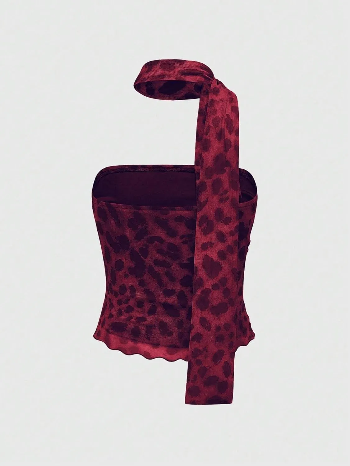 LOFAAC Women Y2K Strapless Leopard Print Tube Top Sexy Sleeveless Ruched Mesh Bandeau Going Out Crop Top with Scarf Club