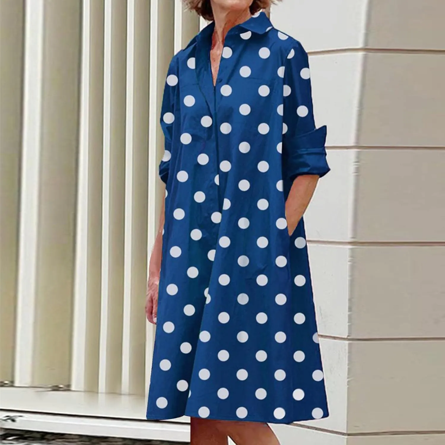 Long Dresses for Women Casual Long Sleeve V Neck Swiss Dots Maxi Dress Elegant Boho Flowy Swing Fall Maxi Dress