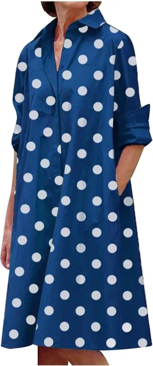 Long Dresses for Women Casual Long Sleeve V Neck Swiss Dots Maxi Dress Elegant Boho Flowy Swing Fall Maxi Dress
