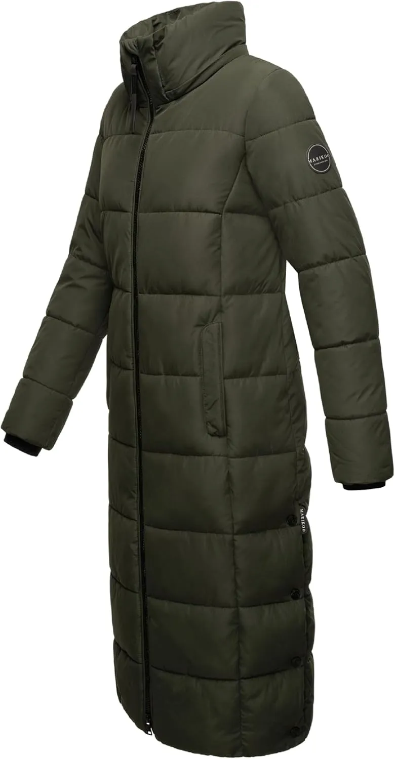 Long Fall & Winter Coat for Women | Detachable Hood | Quilted Womens Calf-Length Jacket | Nadeshikoo XVI XS-5XL
