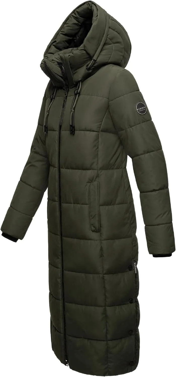Long Fall & Winter Coat for Women | Detachable Hood | Quilted Womens Calf-Length Jacket | Nadeshikoo XVI XS-5XL
