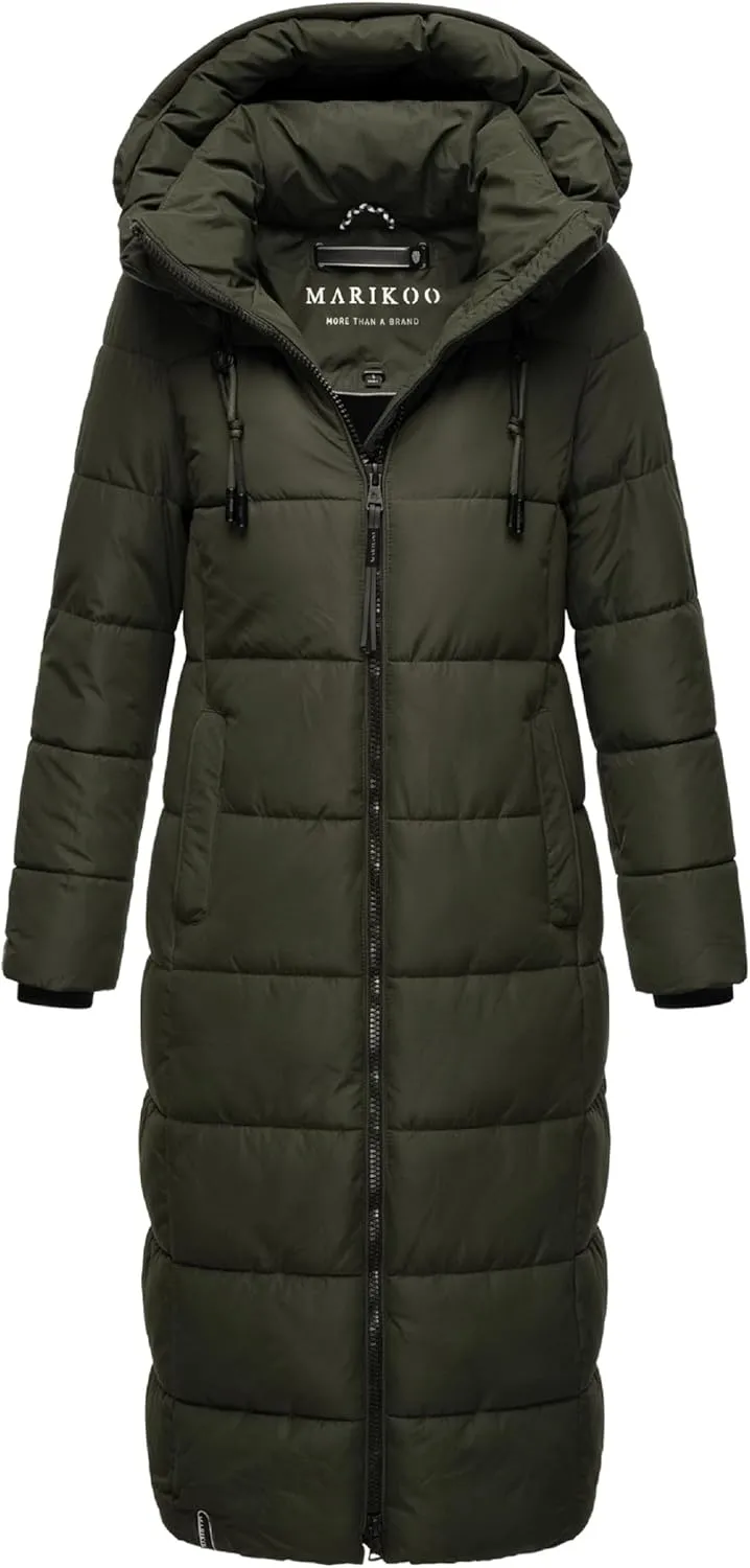 Long Fall & Winter Coat for Women | Detachable Hood | Quilted Womens Calf-Length Jacket | Nadeshikoo XVI XS-5XL