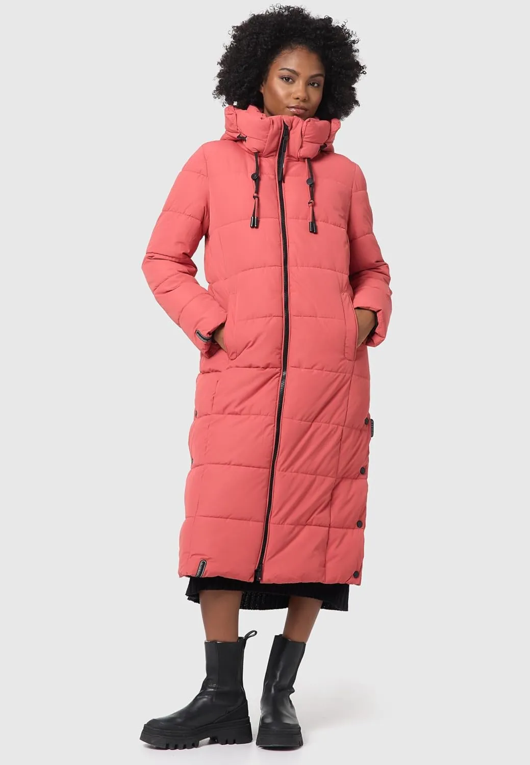 Long Fall & Winter Coat for Women | Detachable Hood | Quilted Womens Calf-Length Jacket | Nadeshikoo XVI XS-5XL