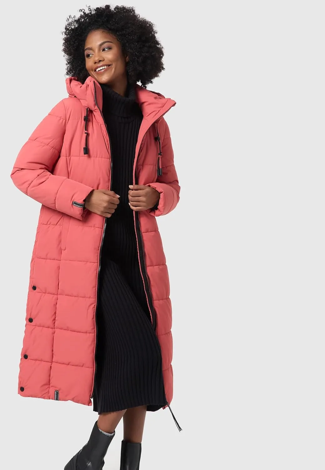 Long Fall & Winter Coat for Women | Detachable Hood | Quilted Womens Calf-Length Jacket | Nadeshikoo XVI XS-5XL