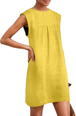 Loose Sleeveless Cotton Linen Tunic Sundress Women Summer Casual Beach Vacation Short Shift Tank Mini Dress