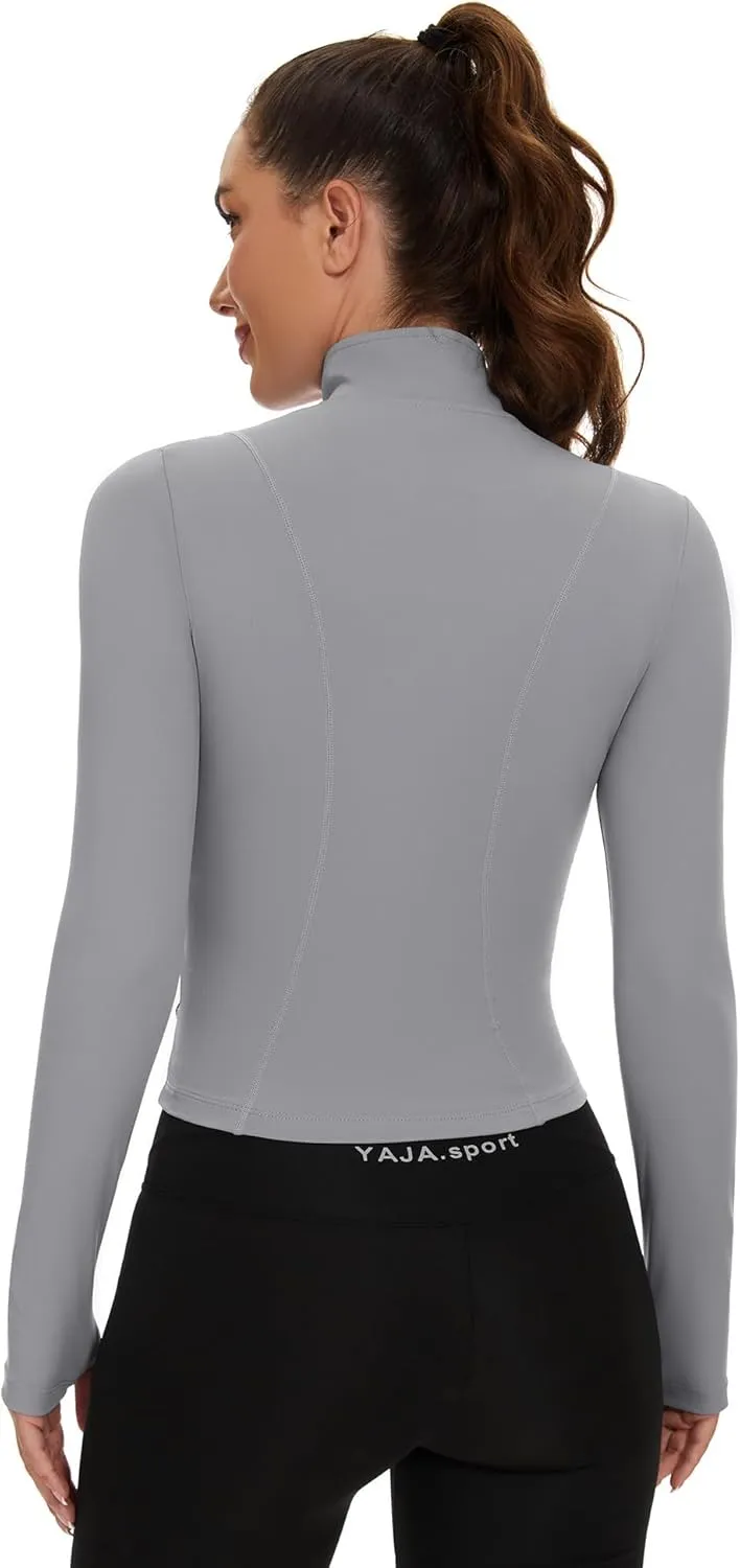 Loovoo Women's Cropped Workout Jacket Zip Up Athletic Jackets Slim Fit Lightweight Running Sports Track Jacket 2025