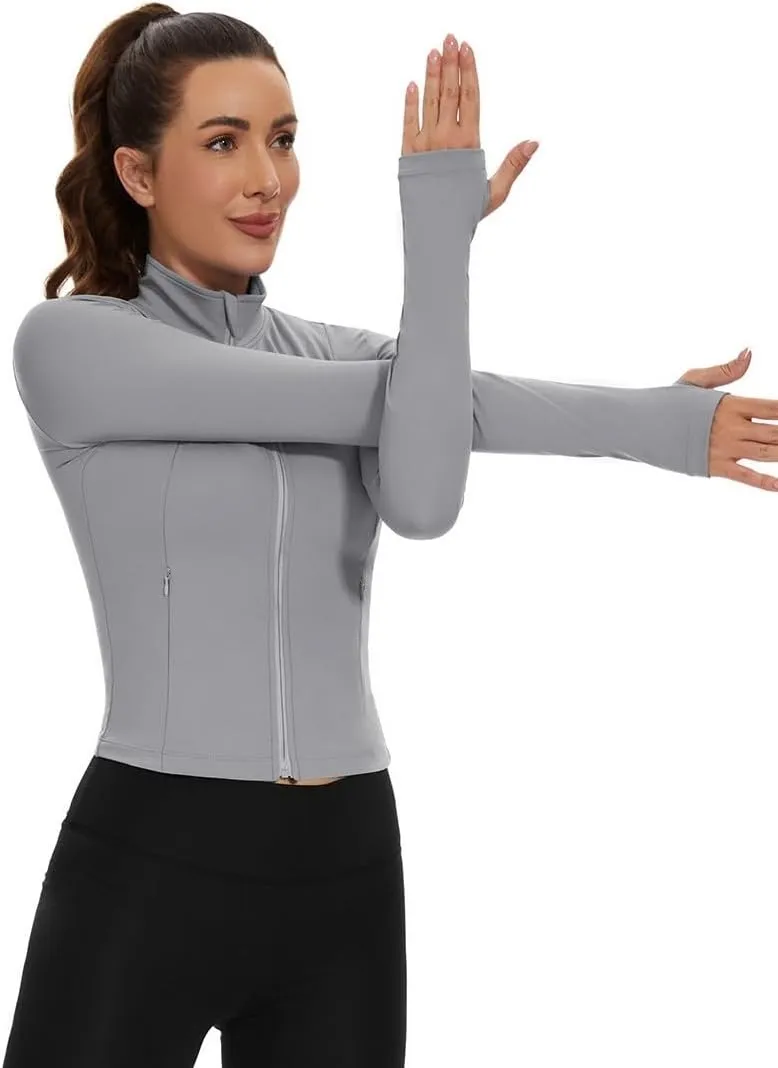 Loovoo Women's Cropped Workout Jacket Zip Up Athletic Jackets Slim Fit Lightweight Running Sports Track Jacket 2025