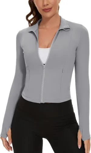 Loovoo Women's Cropped Workout Jacket Zip Up Athletic Jackets Slim Fit Lightweight Running Sports Track Jacket 2025