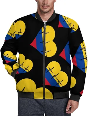 Love Colombia Heartbeat Men's Bomber Jacket Lightweight Windbreaker Fashion Spring Fall Coats Casual Jackets for Men