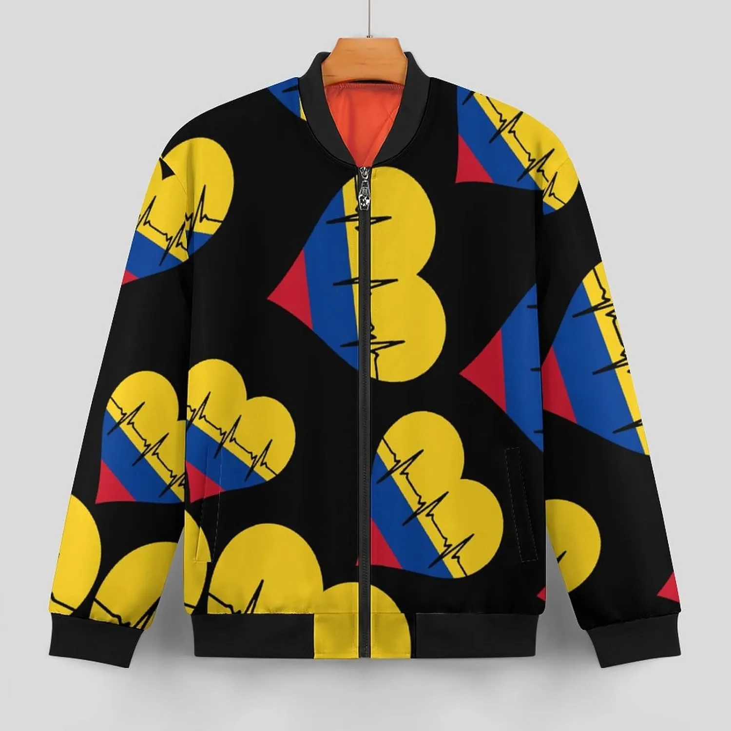 Love Colombia Heartbeat Men's Bomber Jacket Lightweight Windbreaker Fashion Spring Fall Coats Casual Jackets for Men