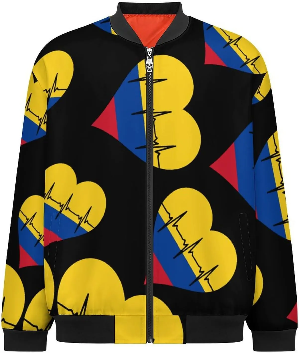 Love Colombia Heartbeat Men's Bomber Jacket Lightweight Windbreaker Fashion Spring Fall Coats Casual Jackets for Men