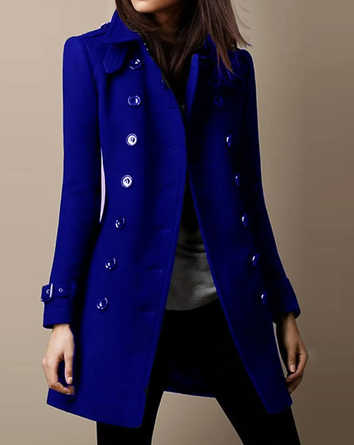 loveimgs Women Double Breasted Wool Jacket Blazer Pea Coat Button Down Mid Long Trench Coat Winter Overcoat