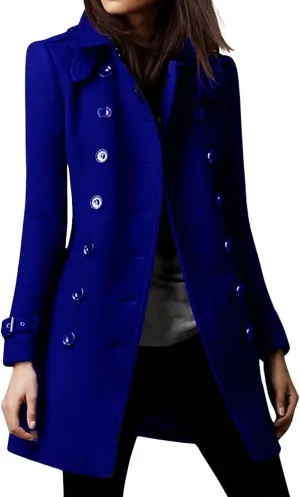 loveimgs Women Double Breasted Wool Jacket Blazer Pea Coat Button Down Mid Long Trench Coat Winter Overcoat