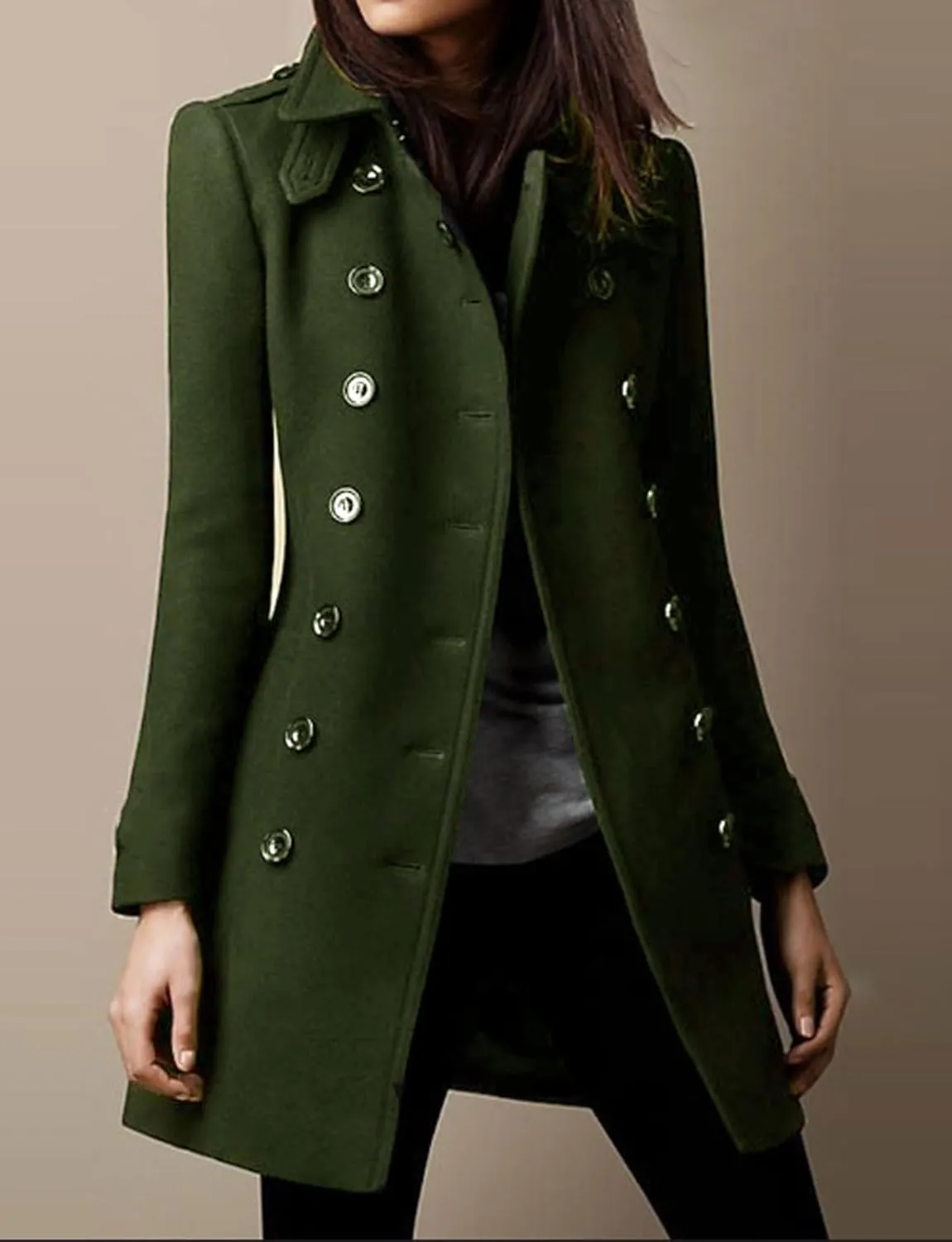 loveimgs Women Double Breasted Wool Jacket Blazer Pea Coat Button Down Mid Long Trench Coat Winter Overcoat
