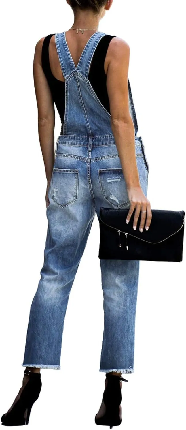 luvamia Women's Casual Stretch Adjustable Denim Bib Overalls Jeans Pants Jumpsuits