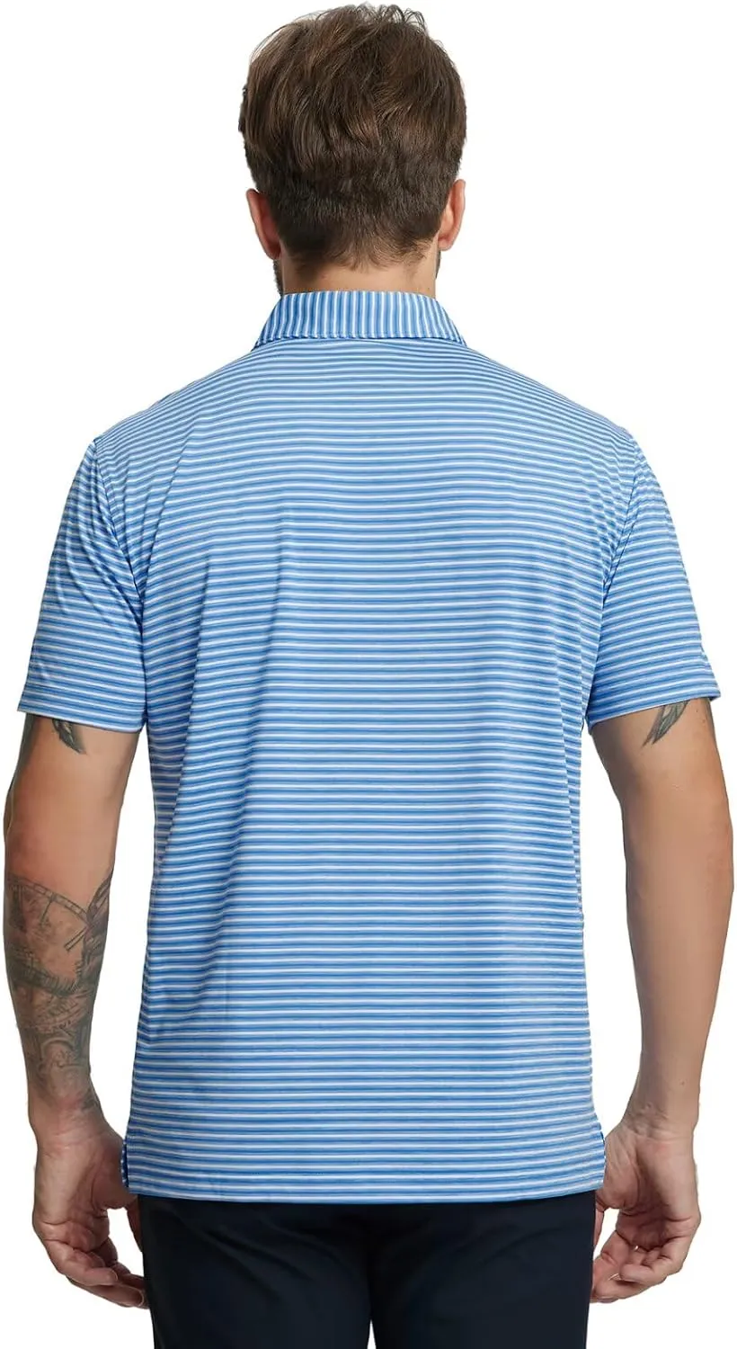 M MAELREG Golf Polo Shirts for Men Stripe Performance Moisture Wicking Dry Fit Collared Mens Polo Shirts Short Sleeve