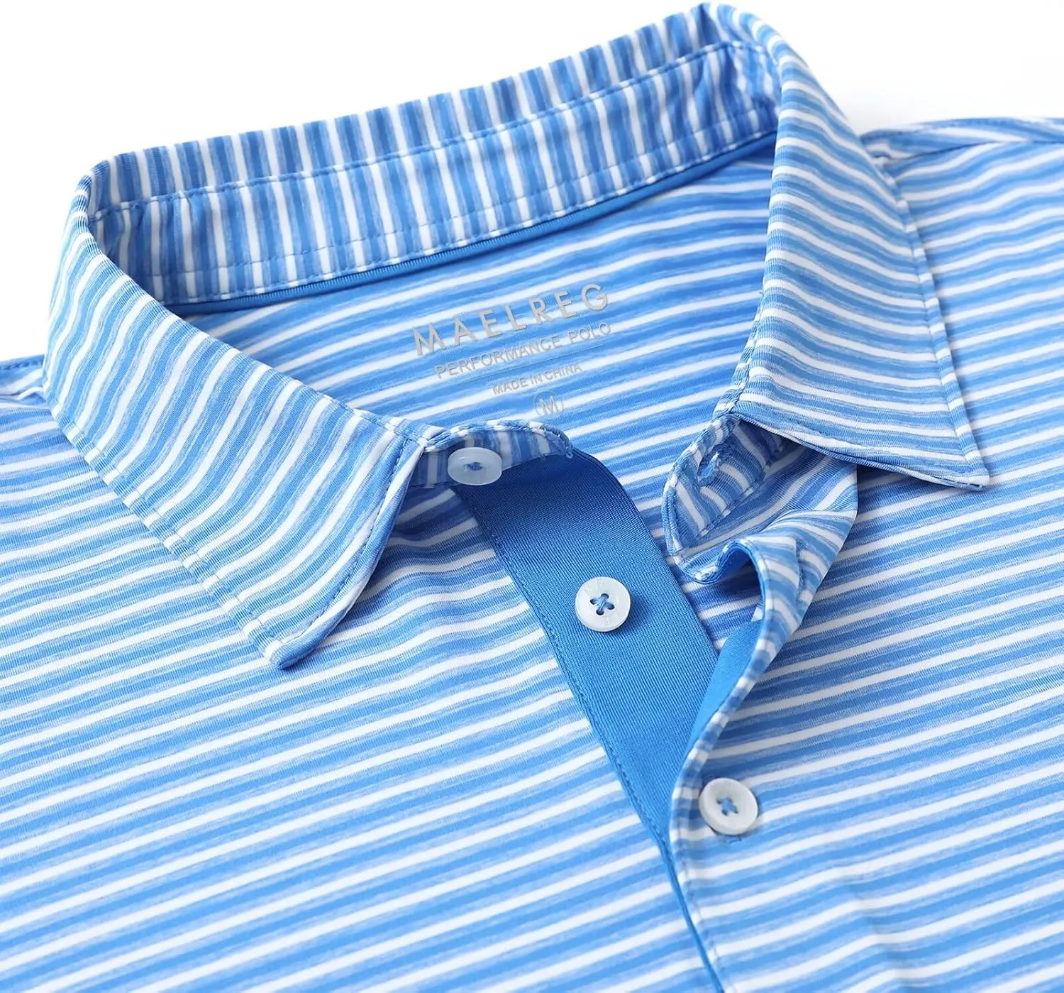 M MAELREG Golf Polo Shirts for Men Stripe Performance Moisture Wicking Dry Fit Collared Mens Polo Shirts Short Sleeve