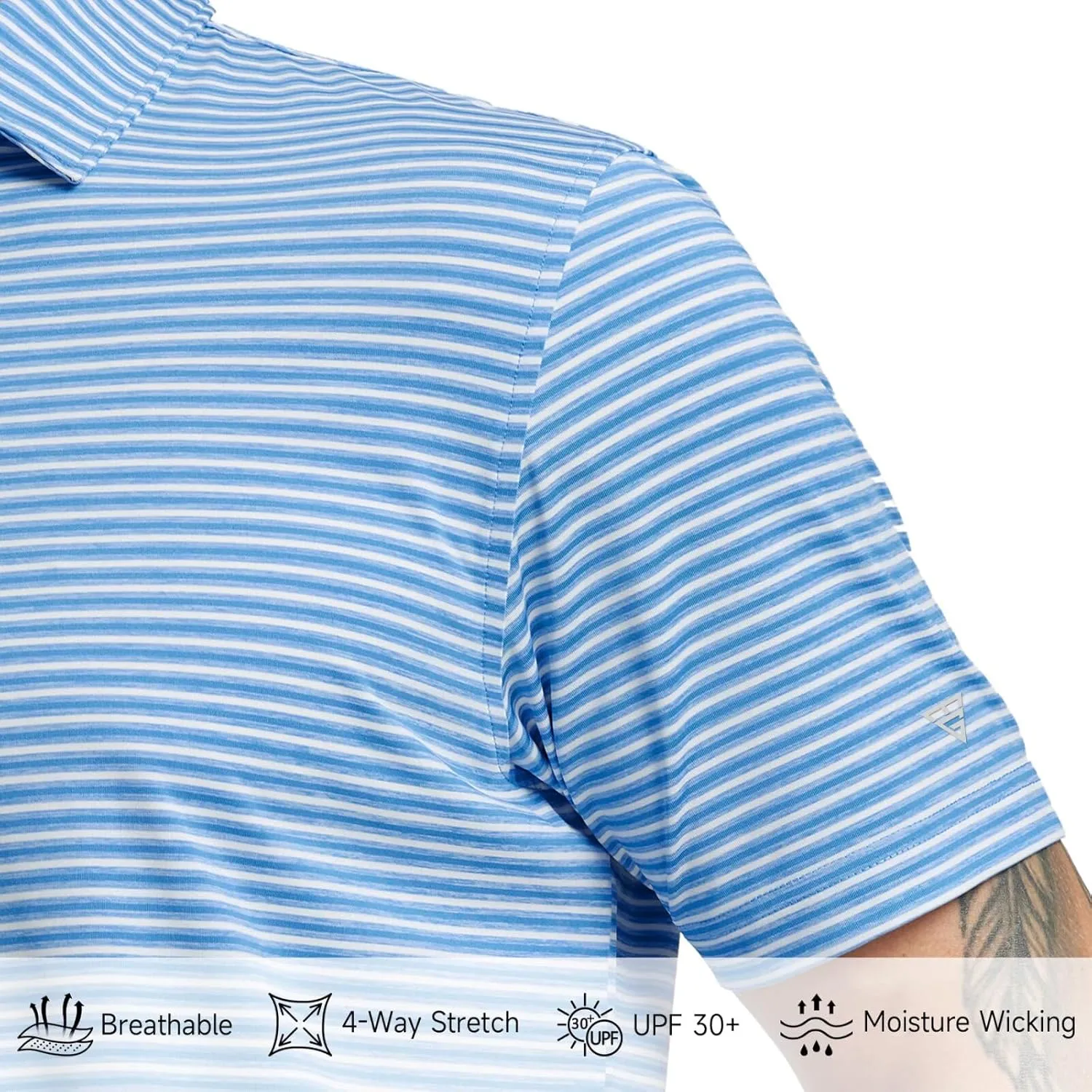 M MAELREG Golf Polo Shirts for Men Stripe Performance Moisture Wicking Dry Fit Collared Mens Polo Shirts Short Sleeve