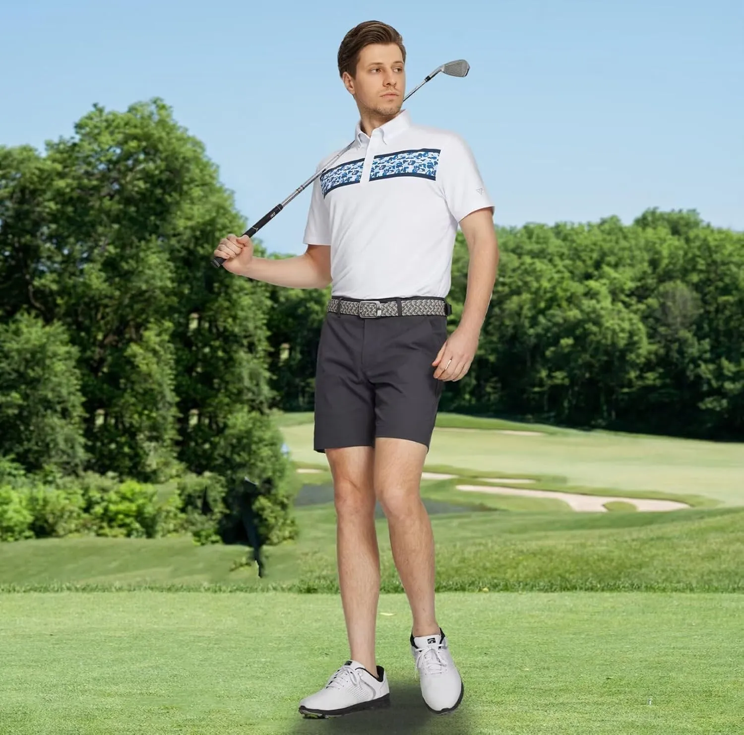 M MAELREG Golf Shirts for Men Dry Fit Moisture Wicking Performance Lightweight Print Pattern Short Sleeve Mens Polo Shirts