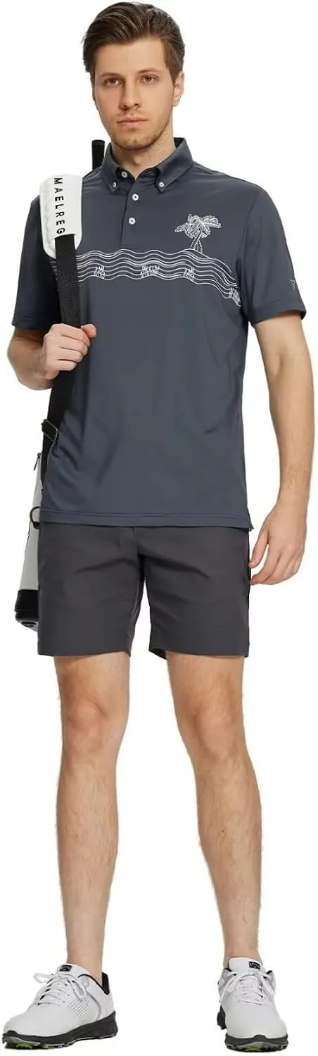 M MAELREG Golf Shirts for Men Dry Fit Moisture Wicking Performance Lightweight Print Pattern Short Sleeve Mens Polo Shirts