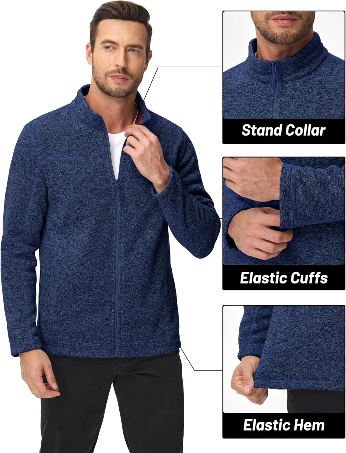 MAGCOMSEN Men's Full Zip Fleece Jackets Lightweight Winter Zip Up Jacket Warm Casual Work Sweatshirts with Zipper Pocket