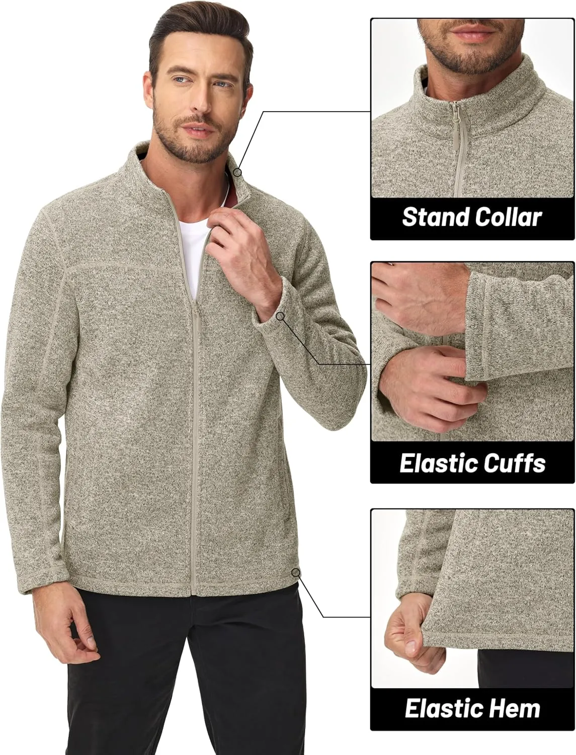 MAGCOMSEN Men's Full Zip Fleece Jackets Lightweight Winter Zip Up Jacket Warm Casual Work Sweatshirts with Zipper Pocket