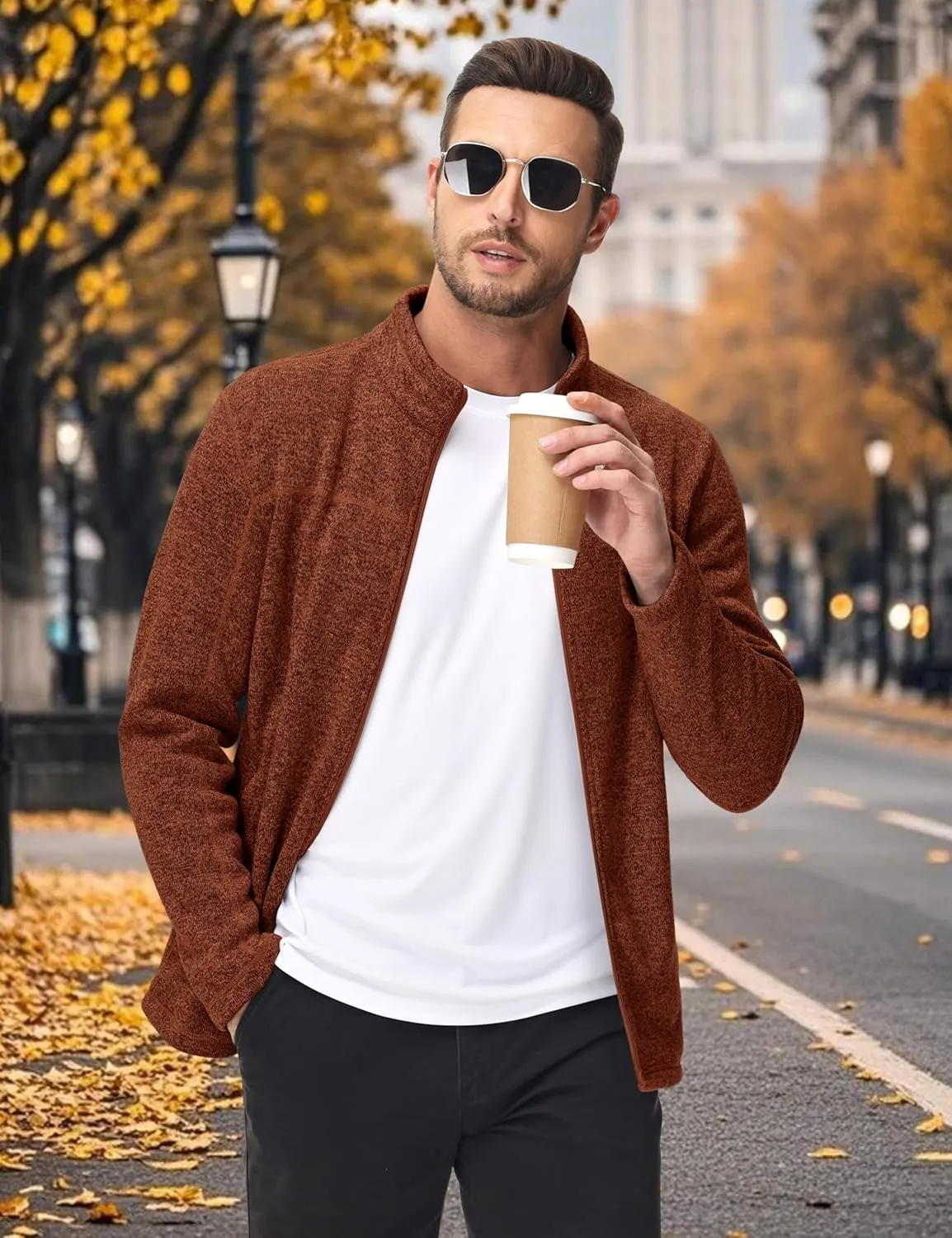 MAGCOMSEN Men's Full Zip Fleece Jackets Lightweight Winter Zip Up Jacket Warm Casual Work Sweatshirts with Zipper Pocket